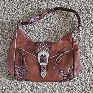 Brown Shoulder Bag with Silver Accents